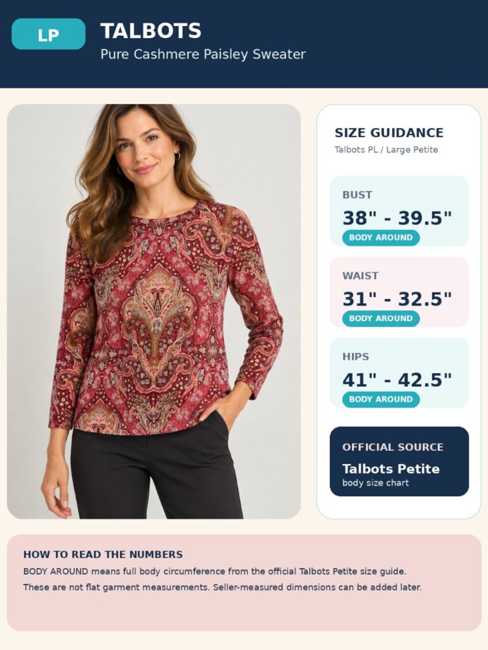 NWT Talbots Petite Pure Cashmere Paisley Sweater LP Burgundy Pink - Picture 2 of 6
